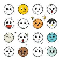 conjunto do desenho animado rostos expressões, face emojis, adesivos, emoticons, desenho animado engraçado mascote personagens face definir, generativo ai ilustração foto