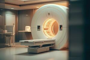 ct Varredura, médico ct ou mri Varredura com uma paciente dentro a moderno hospital laboratório. generativo ai foto