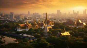 grande Palácio e wat phra keaw às pôr do sol Bangkok, tailândia. lindo marco. têmpora do a esmeralda Buda. gerar ai foto