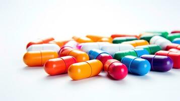 pílulas multicoloridas em um fundo branco foto