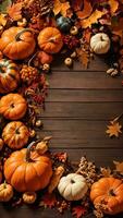 inspirado no outono fundo apresentando uma generoso colheita do abóboras, cornucópia, e outono folhagem, não texto, atraente Projeto foto