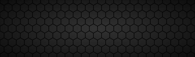 abstrato Sombrio Preto geométrico hexagonal malha material cabeçalho. metálico tecnologia bandeira com em branco espaço para seu logotipo. vetor abstrato panorâmico fundo foto
