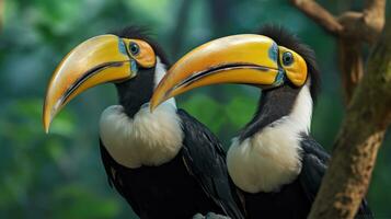 dois ótimo calau coraciiformes calau pássaro. generativo ai foto