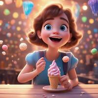 livre pixar estilo personagem com gelo creme, realista fundo, ai generativo foto