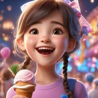 livre pixar estilo personagem com gelo creme, realista fundo, ai generativo foto