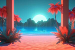 3d render crepúsculo paisagem de praia generativo ai foto