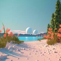 3d render paisagem de praia fundo generativo ai foto