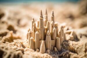 detalhado Castelo de Areia em uma de praia generativo ai foto