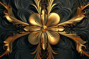 uma dourado flor em uma Preto fundo generativo ai foto