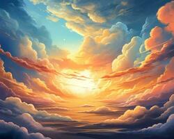 uma pintura do nuvens e Sol dentro a céu generativo ai foto