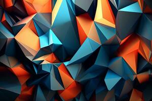 abstrato 3d fundo com laranja e azul triângulos generativo ai foto