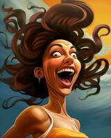 a ilustração do uma mulher com dela cabelo sopro dentro a vento generativo ai foto
