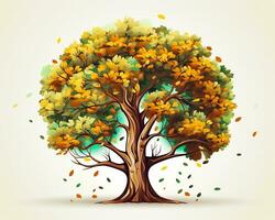a ilustração do a outono árvore com folhas sopro dentro a vento generativo ai foto
