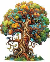 a ilustração do a velho árvore com colorida folhas generativo ai foto