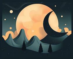 a ilustração do a noite céu com a lua e estrelas generativo ai foto