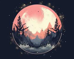a ilustração do a noite céu com árvores e montanhas generativo ai foto