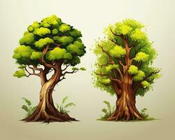 dois desenho animado árvores 1 com verde folhas e 1 com Castanho folhas generativo ai foto
