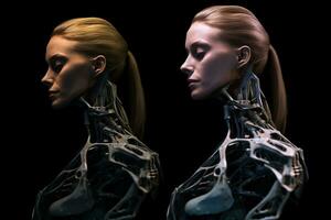 dois imagens do uma mulher e uma robô generativo ai foto