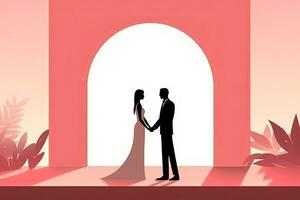 Casamento casal segurando mãos dentro frente do a arco generativo ai foto