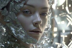 3d render hiper realista futurista fragmentado fêmea retrato generativo ai foto