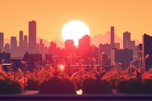 3d render do uma verão pôr do sol paisagem urbana generativo ai foto