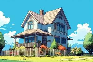 colorido desenhando do uma verão suburbano casa generativo ai foto