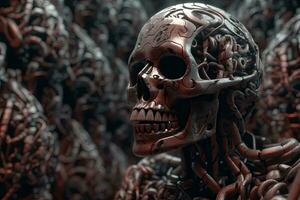 enigmático bizarro Sombrio monstro esqueleto fundo com sobrenatural Projeto 3d render generativo ai foto