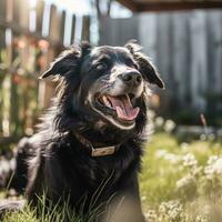 retrato do uma ampla feliz suburbano cachorro ao ar livre generativo ai foto