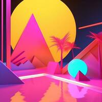 néon tropical synthwave tema 3d abstrato fundo generativo ai foto