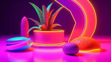 néon tropical synthwave tema 3d abstrato fundo generativo ai foto