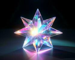 3d Renderização do uma Estrela em forma cristal em uma Preto fundo generativo ai foto