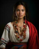 uma lindo jovem mulher dentro tradicional roupas generativo ai foto