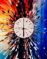 uma relógio é mostrando dentro a meio do uma colorida fundo generativo ai foto