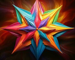 uma colorida origami Estrela em uma Preto fundo generativo ai foto