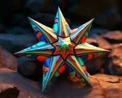 uma colorida Estrela é sentado em topo do alguns pedras generativo ai foto