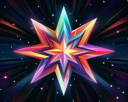 uma colorida Estrela em uma Preto fundo com estrelas dentro a fundo generativo ai foto