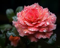 uma Rosa rosa com água gotas em isto generativo ai foto