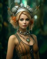 uma lindo jovem mulher com uma coroa em dela cabeça generativo ai foto