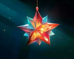 a ilustração do uma Natal Estrela suspensão a partir de uma corda generativo ai foto