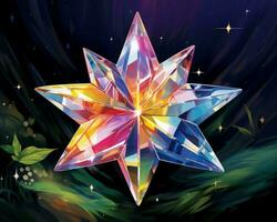 a ilustração do uma Estrela com muitos colori cristais em isto generativo ai foto