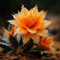 a laranja cacto flor com água gotas em isto generativo ai foto