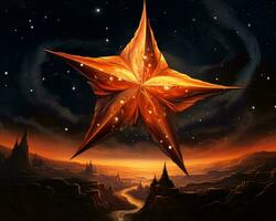 a laranja Estrela dentro a noite céu com estrelas dentro a fundo generativo ai foto