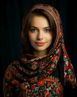 lindo jovem mulher dentro tradicional roupas generativo ai foto