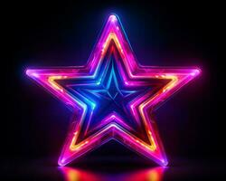 néon Estrela com brilhando luzes em uma Preto fundo generativo ai foto