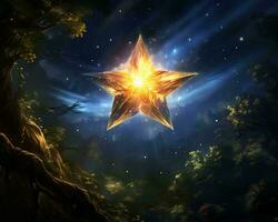 a Estrela é dentro a meio do uma floresta generativo ai foto