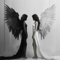 arafado imagem do dois mulheres com asas voltado para cada outro. generativo ai. foto