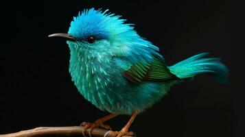 araffy azul pássaro com verde penas sentado em uma ramo. generativo ai. foto