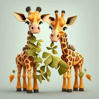 lá estão dois girafas este estão em pé Próximo para cada outro. generativo ai. foto