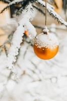 bola brilhante em um galho de abeto - decoração de natal da árvore de natal