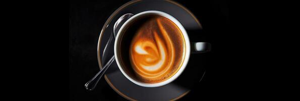 topo visualizar, copo do café em Preto fundo. generativo ai foto